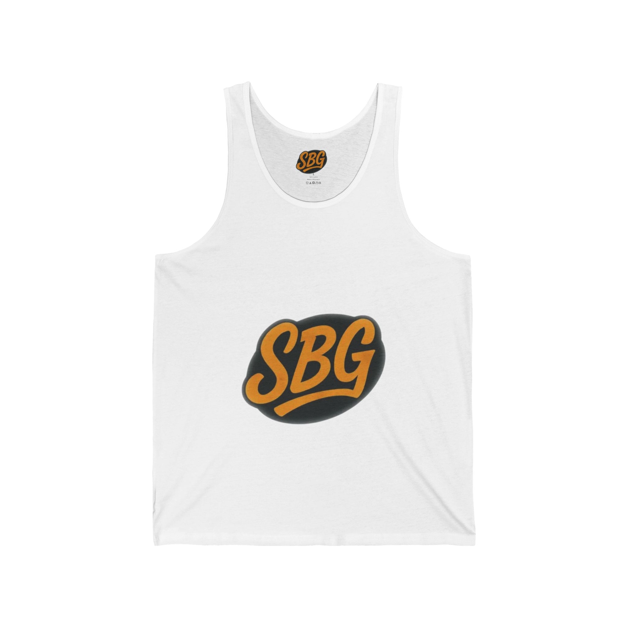 Stylish Unisex Jersey Tank Top with SBG Logo, Summer Essential, Casual Wear, Gym Workout, Beach Day, Gift for Him/Her