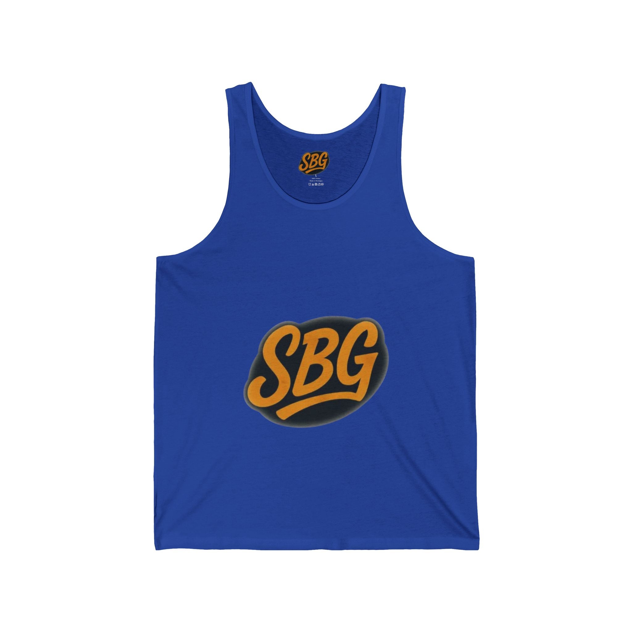 Stylish Unisex Jersey Tank Top with SBG Logo, Summer Essential, Casual Wear, Gym Workout, Beach Day, Gift for Him/Her