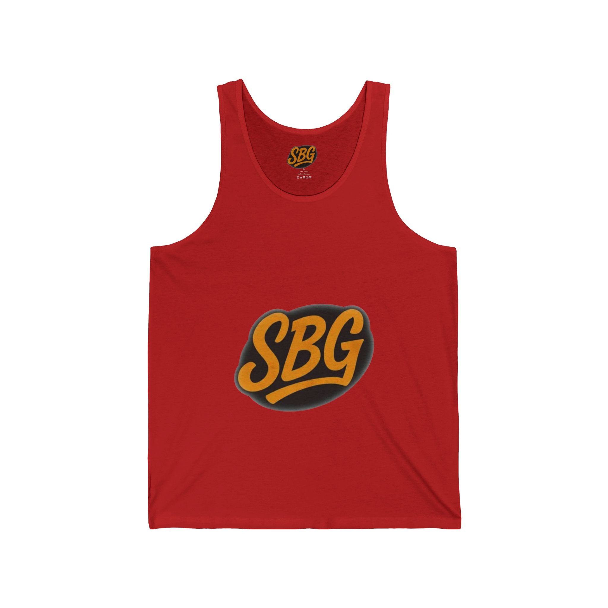 Stylish Unisex Jersey Tank Top with SBG Logo, Summer Essential, Casual Wear, Gym Workout, Beach Day, Gift for Him/Her